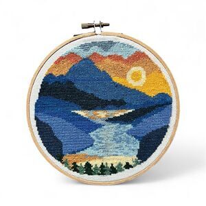 Colorful Mountain Landscape Embroidery Hoop Art